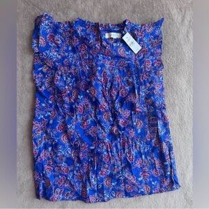 LOFT Blue and Red  Floral Top
